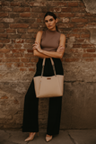 Women's Vegan Leather Satchel Bag –  Shoulder Sling Bag: Beige