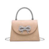 81230-Tie Diamante Embedded Top Handle Suede Clutch Bag: Burgundy