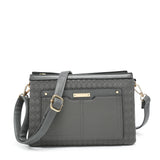 B23026-Triple compartments Top Zipped Cross Body Bag: Wine Red