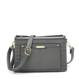 B23026-Triple compartments Top Zipped Cross Body Bag: Brown