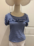 ISCA short sleeve striped top with ruffles