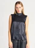 Black tape, mock neck blouse