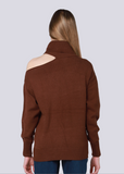 Black tape, turtle neck with cold shoulder detail