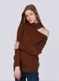 Black tape, turtle neck with cold shoulder detail