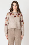 Black Tape Crew Neck Floral Appliqué Sweater