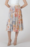 Black tape floral pleated skirt